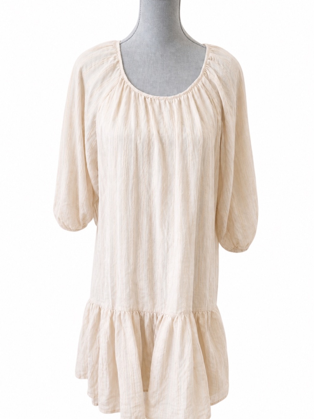 By the River Cream Gauze Tiered Puff Sleeve Babydoll Mini Dress NWT S